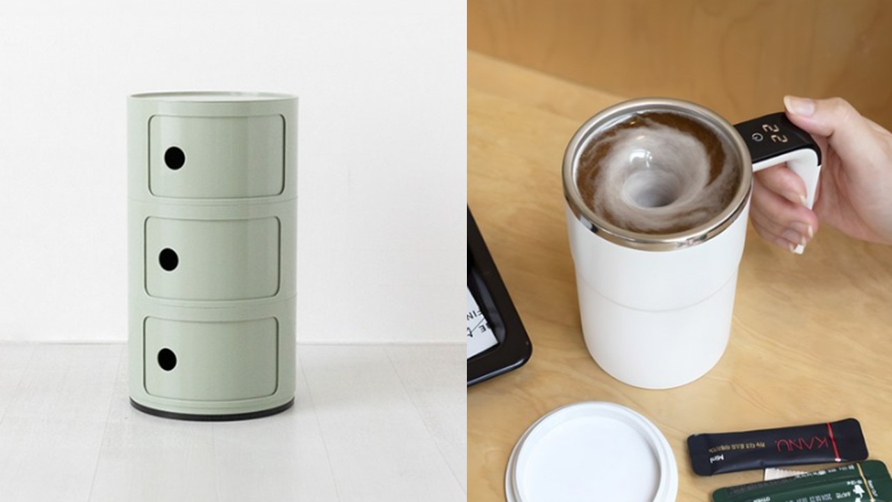 1374 원형 슬라이딩 수납장 & 자동 회전 머그컵