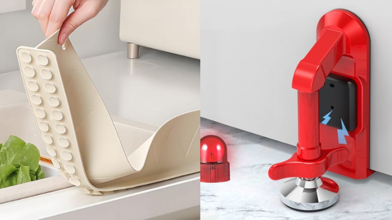 1390 물튀김 방지 설거지 물막이 & 휴대용 문 안전잠금장치 도어 스토퍼 문열림방지