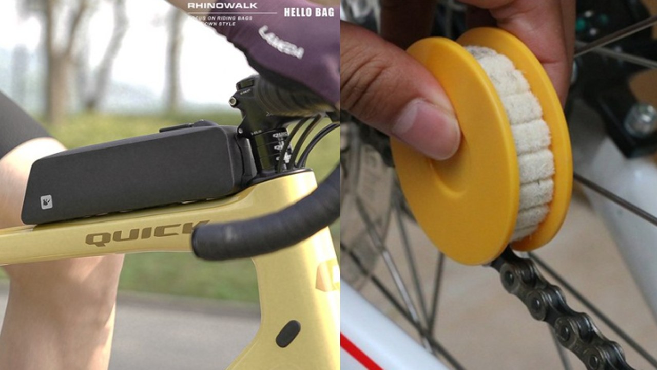 1384 자전거 탑튜브 가방 방수 프레임백 & 자전거 체인 오일 롤러