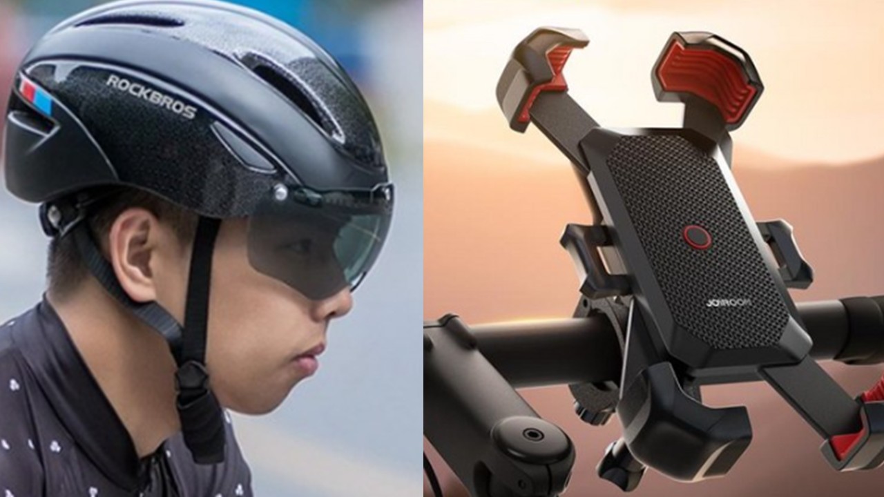 1386 자전거 스마트폰 거치대 & 고글 일체형 자전거 헬멧
