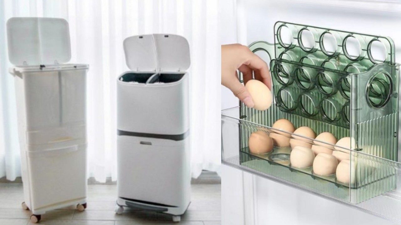 1424 이동식 대용량 분리 수거함 쓰레기통 & 계란 트레이 정리함