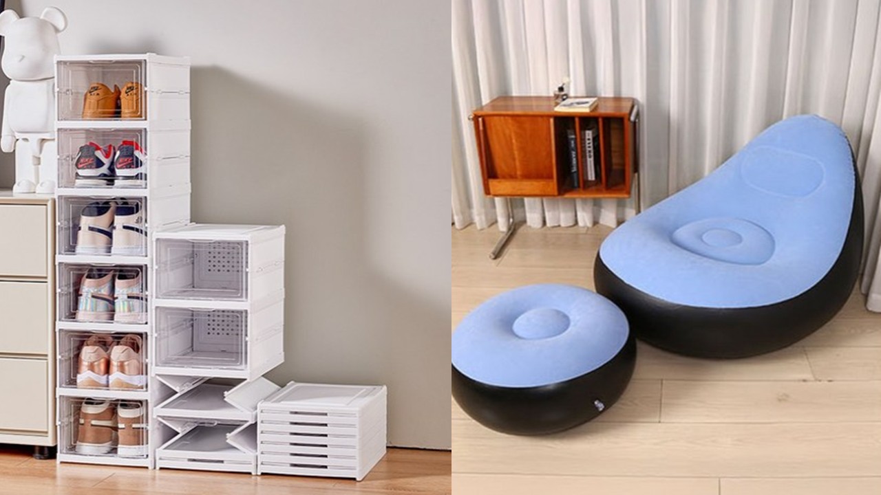1413 접이식 신발장 & 1인용 에어 소파 스툴 세트