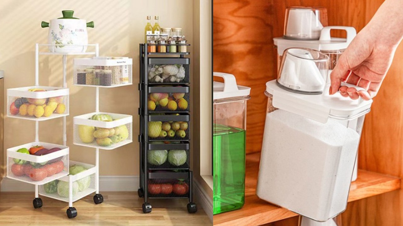 1403 이동식 트롤리 다층수납 회전 선반 & 세제 소분 용기