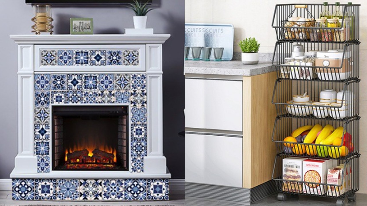 1406 아트 데코 타일 스티커 & 철제 5단 이동식 트롤리