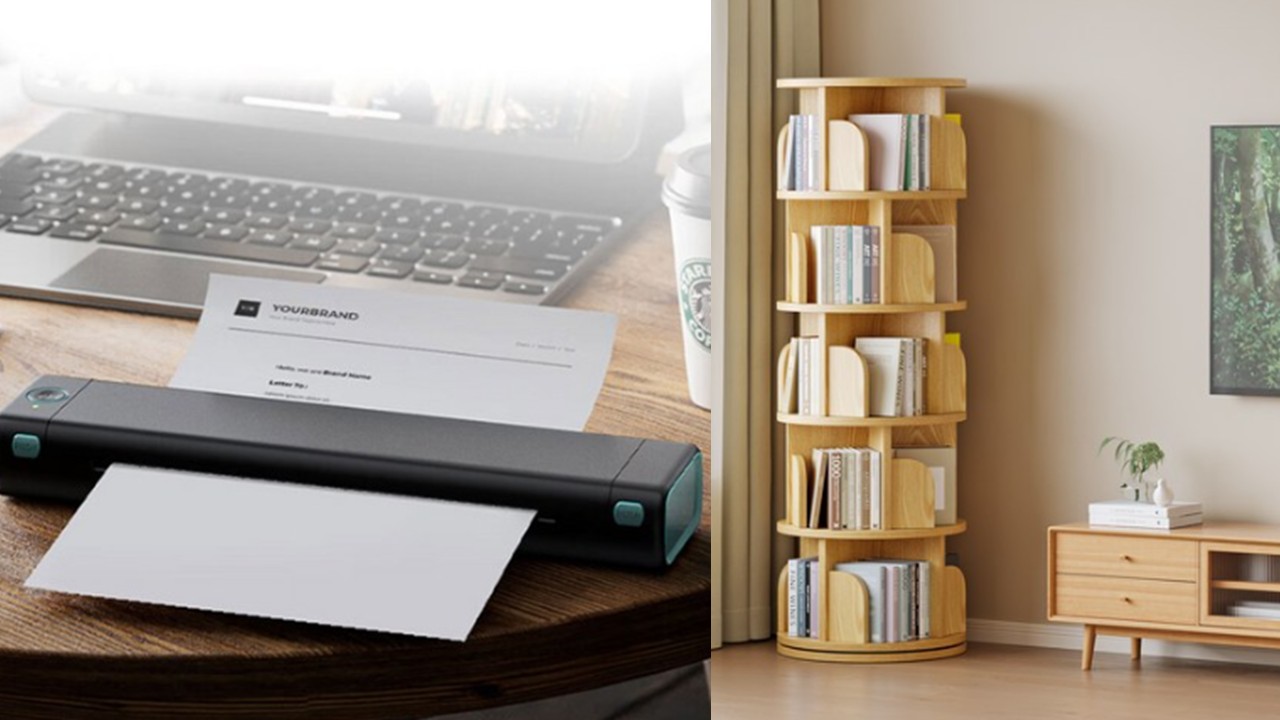 1394 A4 휴대용 감열식 프린터 & 원형 회전 책장 책꽂이