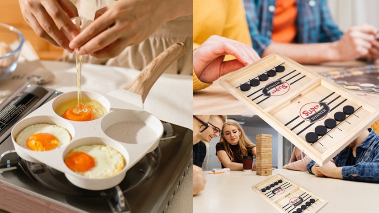 1395 슬링퍽 집콕 놀이 보드 게임 & 4구 인덕션 에그팬 후라이팬