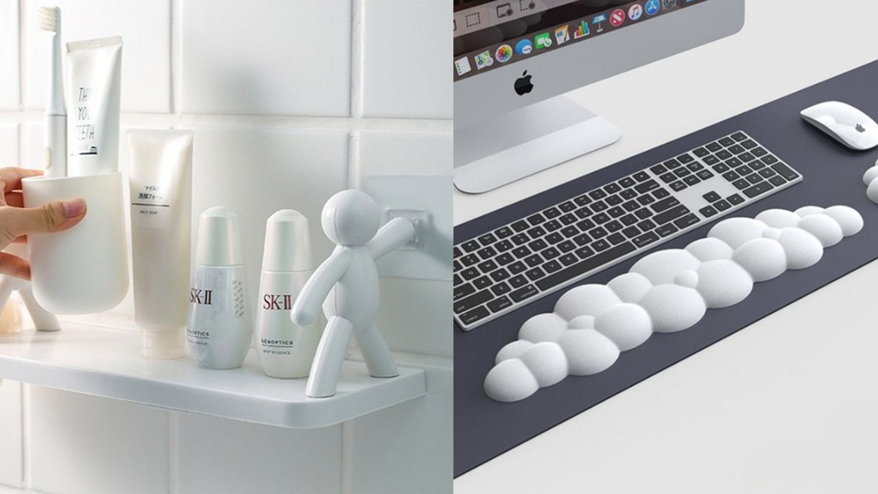 1415 무타공 부착형 사람모양 욕실 선반 & 키보드 마우스 손목 받침대