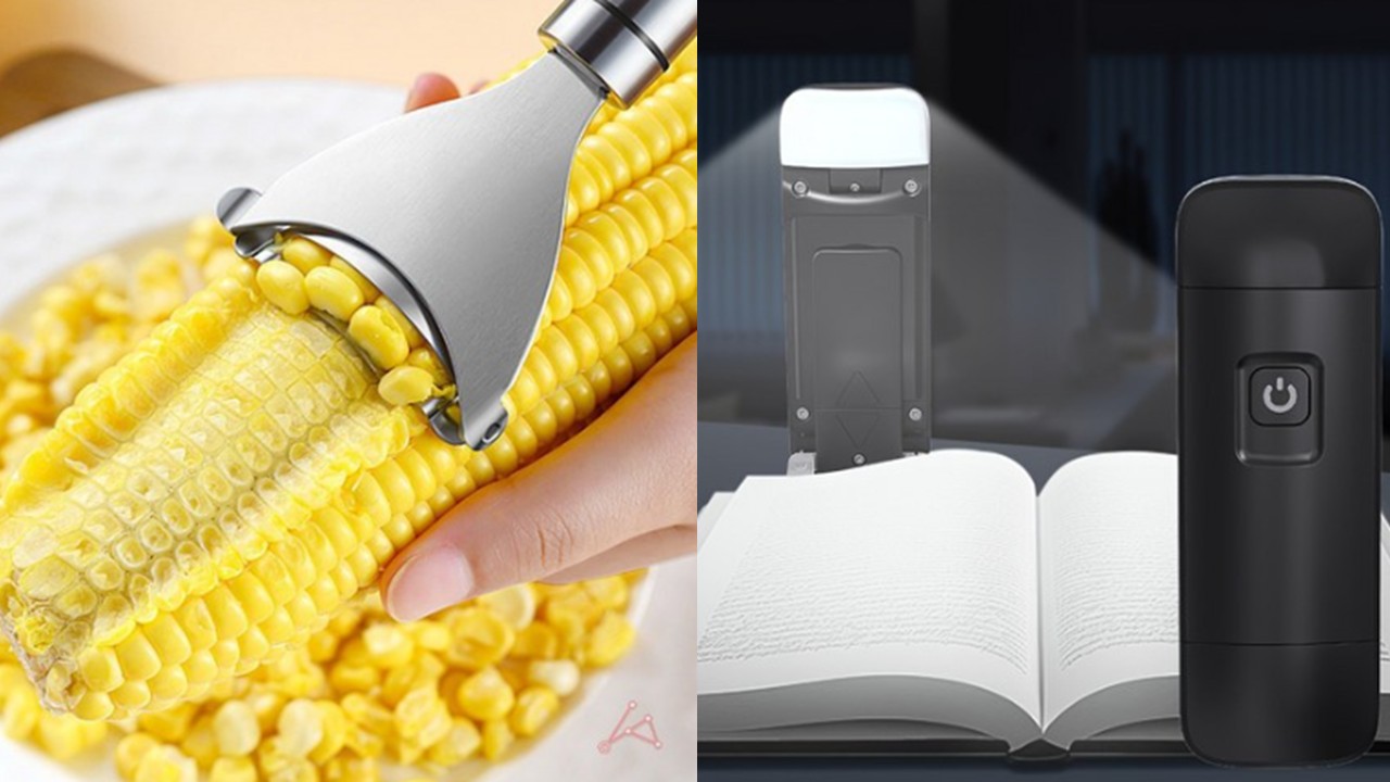 1399 스텐 옥수수 알 커터기 필러 & 휴대용 침대 독서등 집게조명 북마크 북라이트