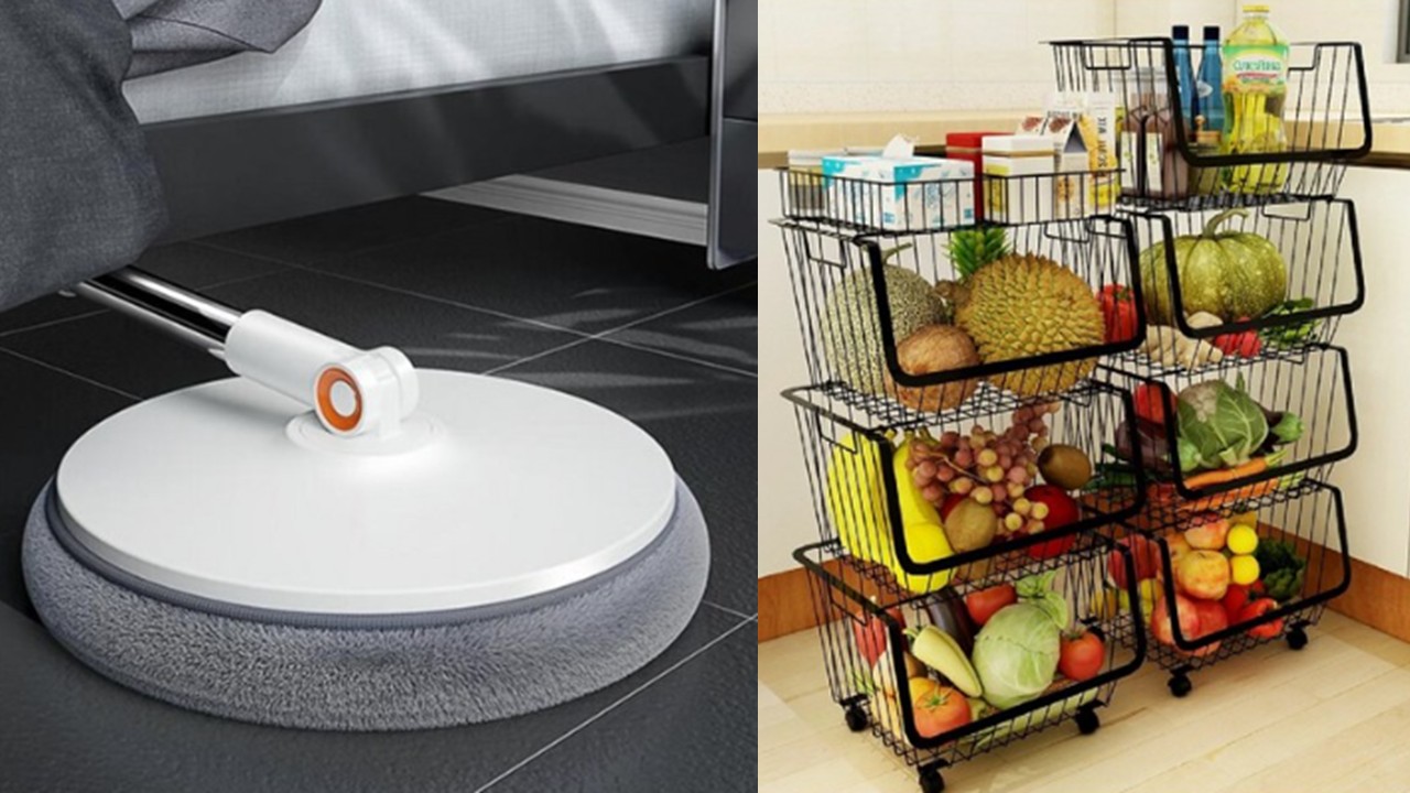 1441 원심력 물걸레 밀대 & 철제 바구니 주방 선반