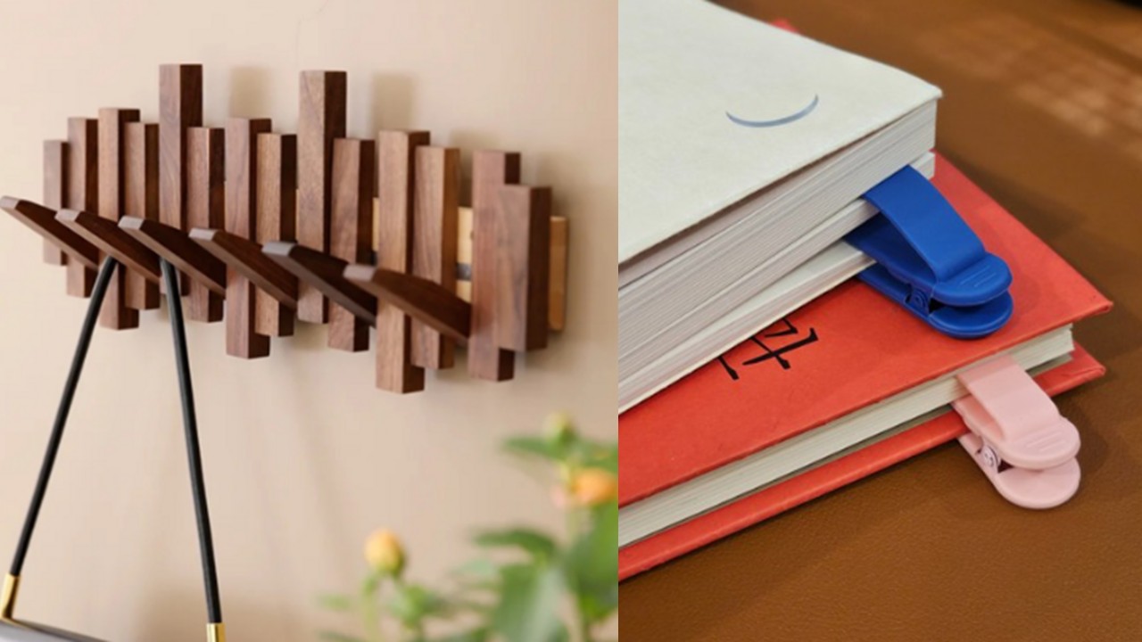 1437 북유럽 원목 벽걸이 접이식 옷걸이 & 실리콘 북클립