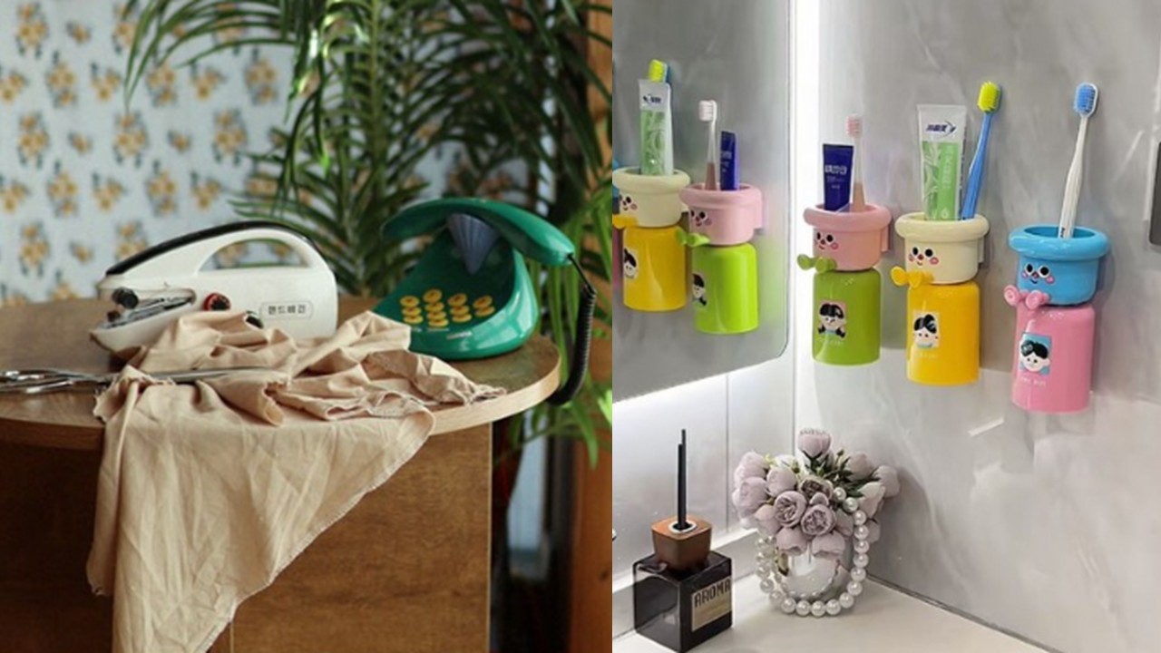 1456 핸드 미싱기 & 거꾸로 물빠짐 자석 커플 가족 양치컵