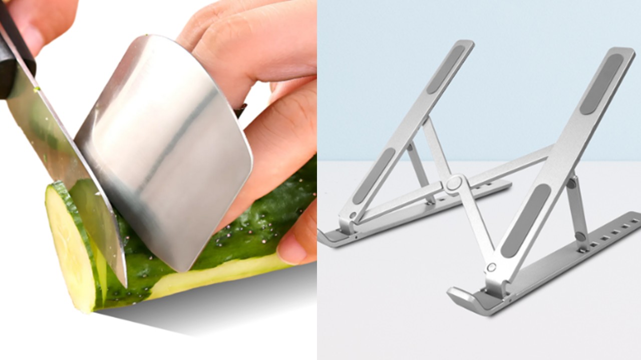 1457 손가락 칼질 보호대 & 접이식 휴대용 알루미늄 노트북 거치대