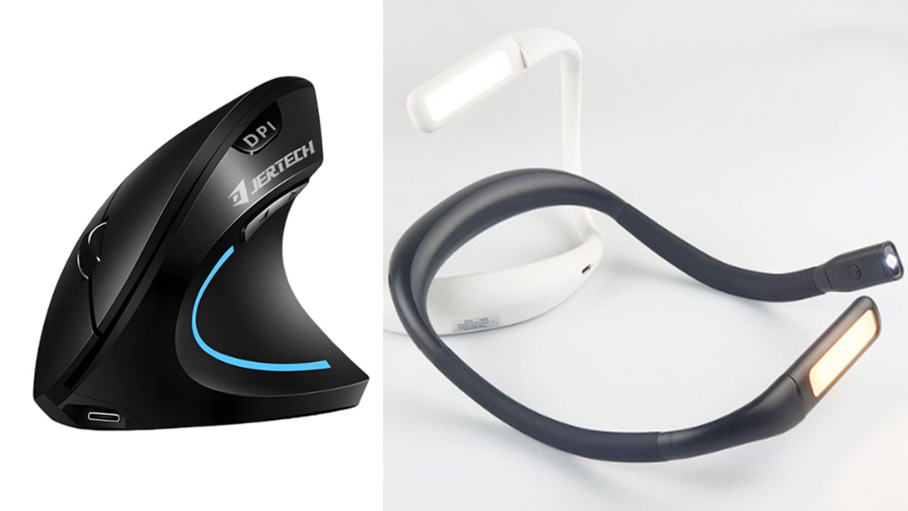 1465 충전식 무선 블루투스 버티컬 마우스 & LED 충전식 넥밴드 독서등 넥라이트