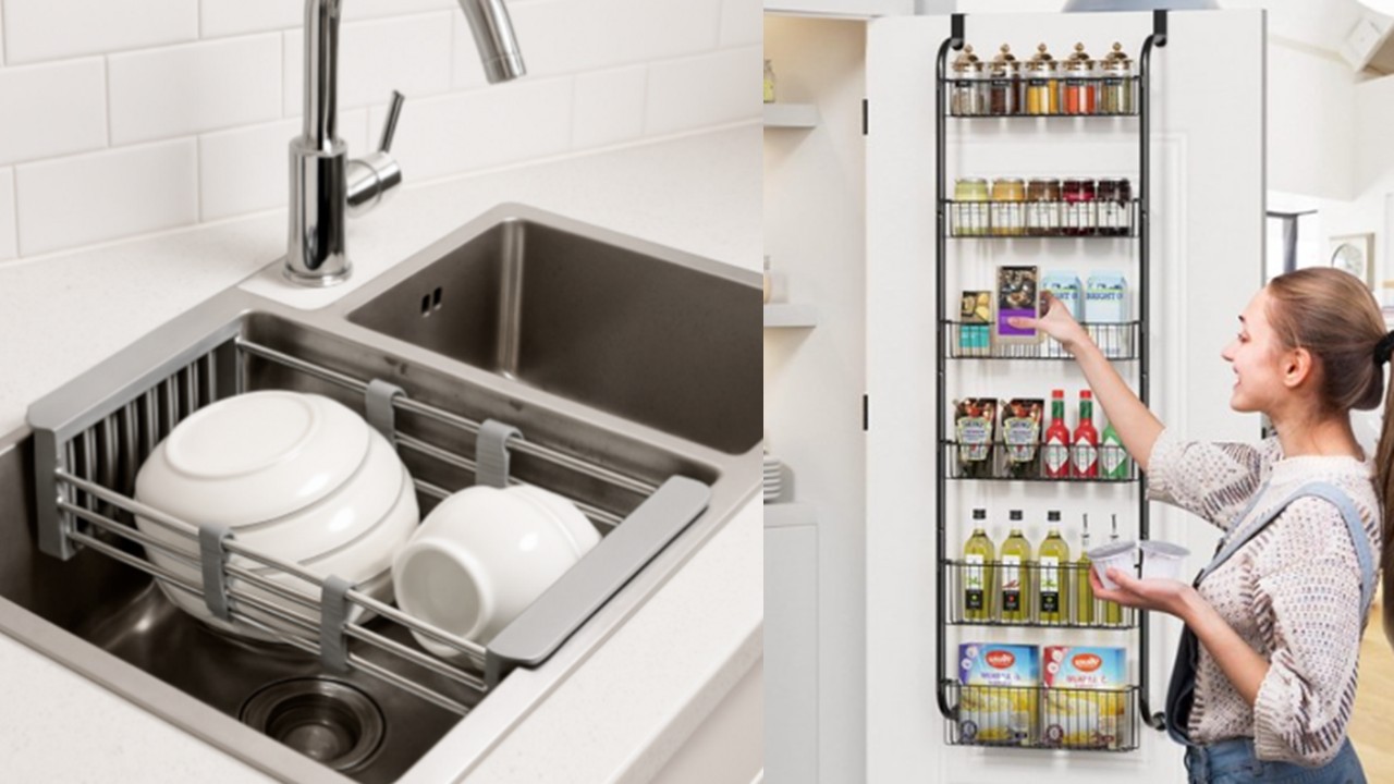 1468 길이 조절 식기 건조대 & 문걸이 수납 선반