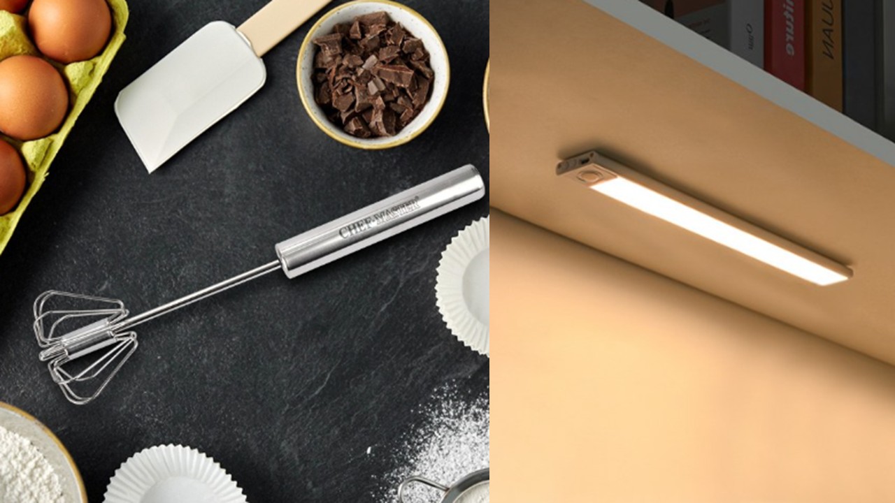 1491 스테인리스 푸쉬 반자동 거품기 & C타입 USB 충전식 무선 센서 라이트