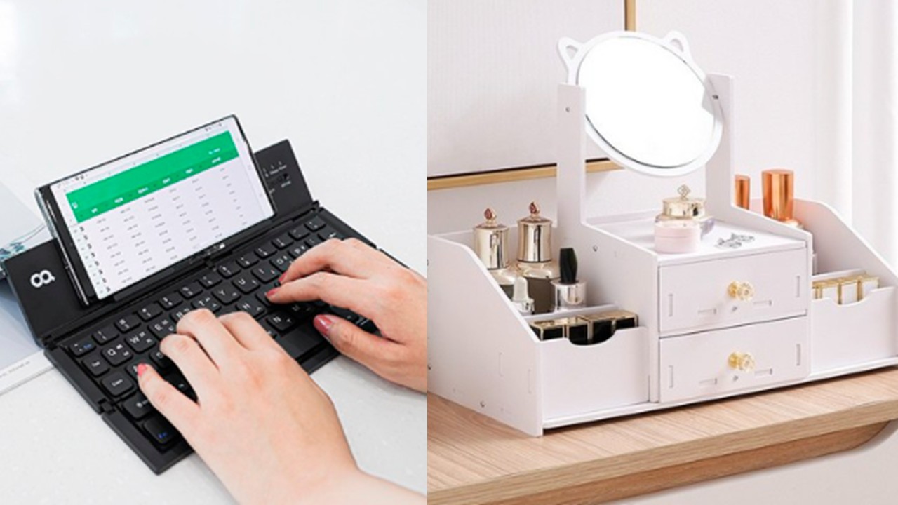 1496 블루투스 무선 접이식 키보드 & 미니 DIY 조립식 화장대