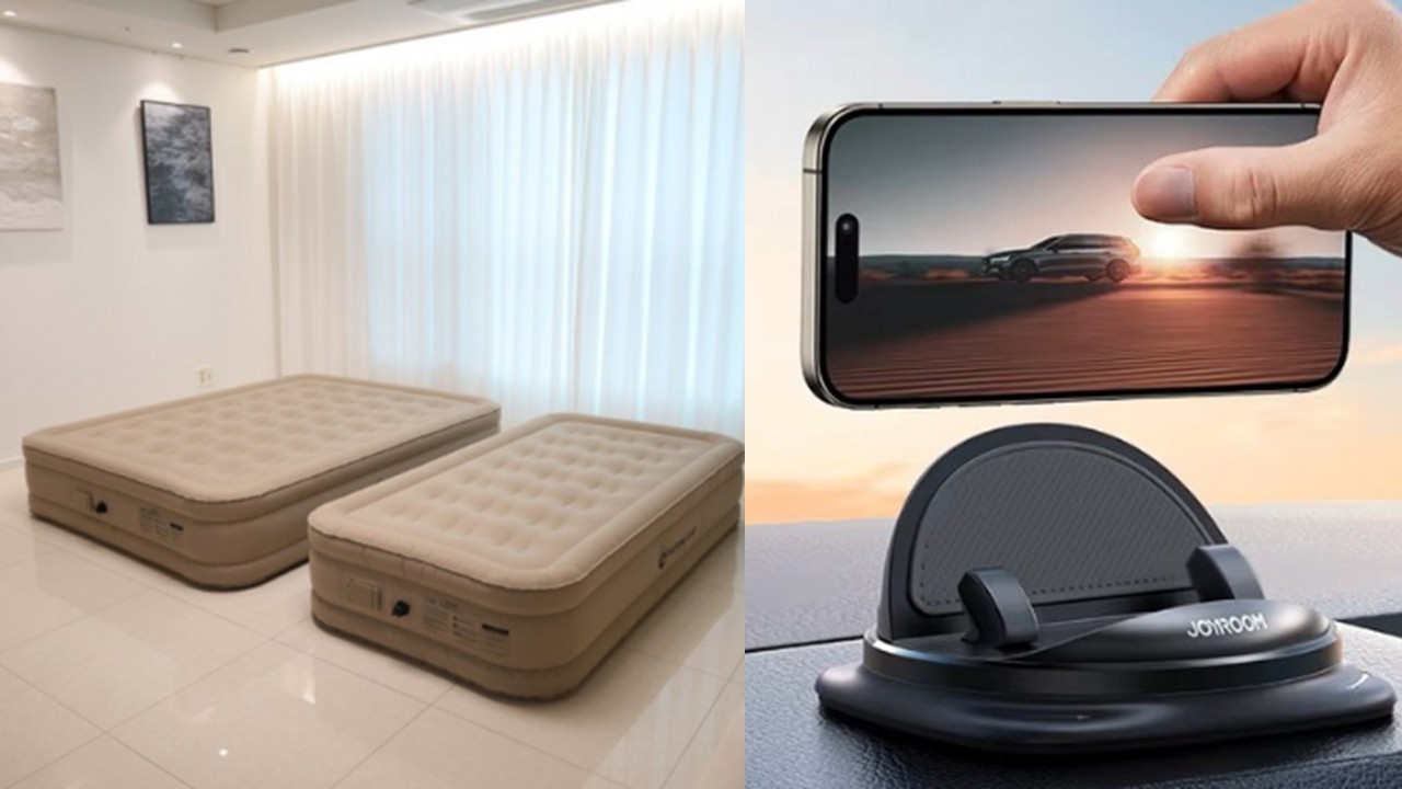 1497 내장형 자동펌프 에어매트 & 360도 차량용 대쉬보드 핸드폰 거치대