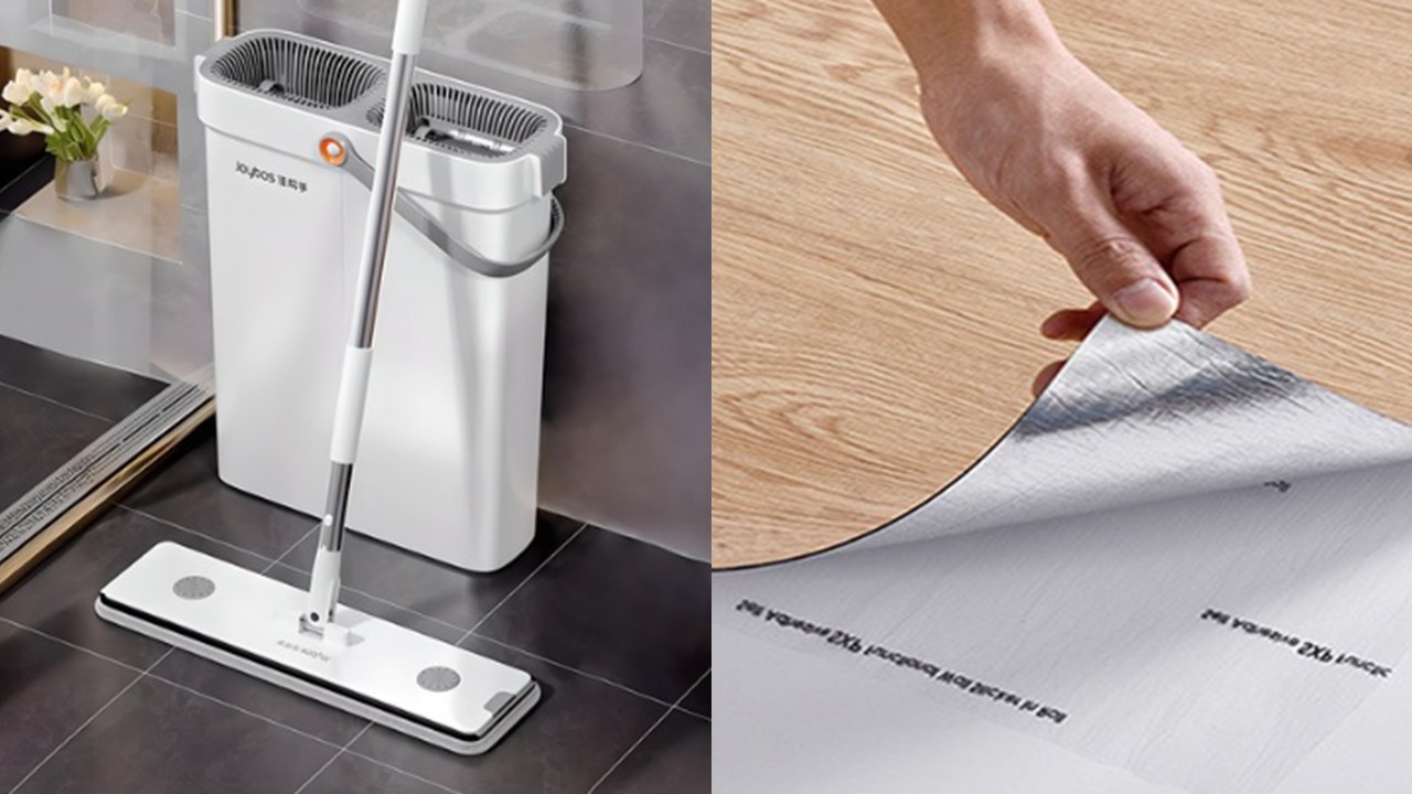 1476 탈수 세척 멀티 4 in 1 밀대걸레 & 접착식 붙이는 셀프 장판