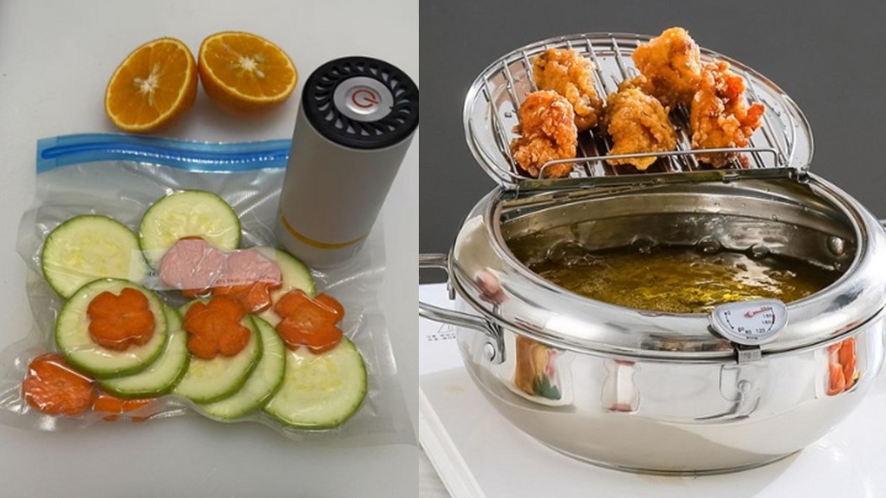 1480 가정용 진공포장기 진공포장백 & 온도계 포함 가정용 스테인리스 튀김냄비