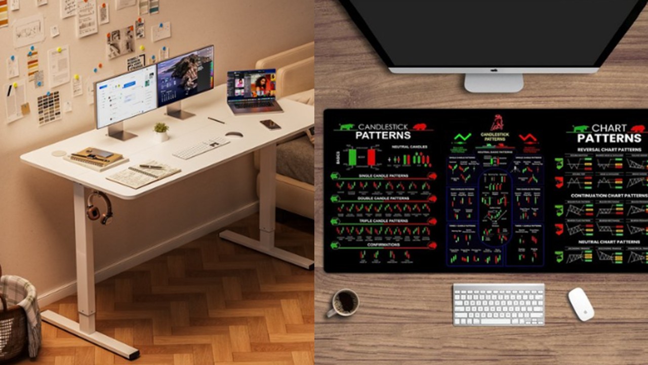 1504 전동 높이 조절 모션 데스크 & 주식차트 마우스 장패드