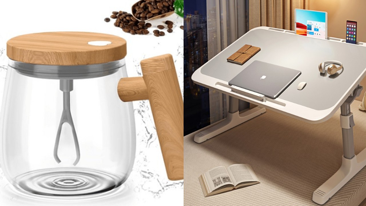 1537 쉐이크 텀블러 회전컵 자동믹서컵 & 접이식 침대 테이블