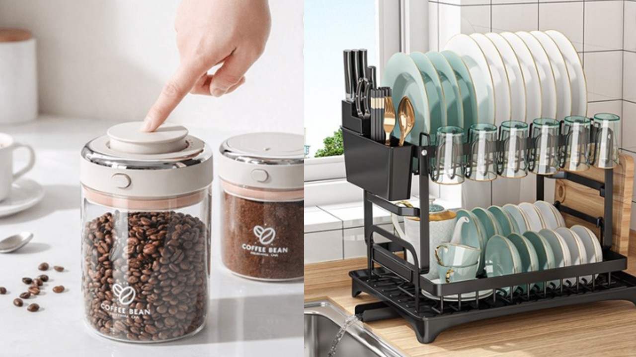 1535 커피원두 밀폐 보관 용기 & 자동 배수 식기 건조대