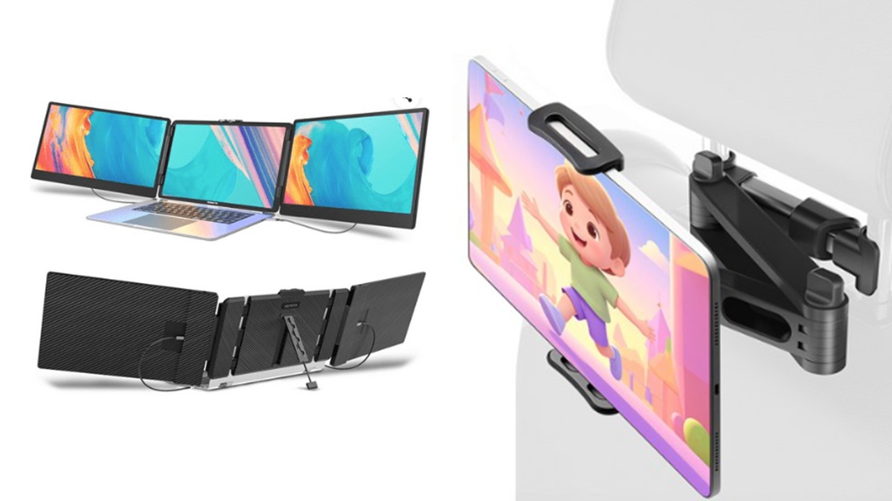 1530 노트북 휴대용 트리플 스크린 포터블 모니터 & 차량 뒷좌석 헤드레스트 태블릿 스마트폰 거치대