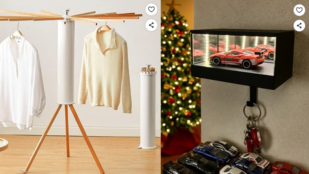 1547 문어발 접이식 빨래 건조대 & 거울 LED 차고 키홀더