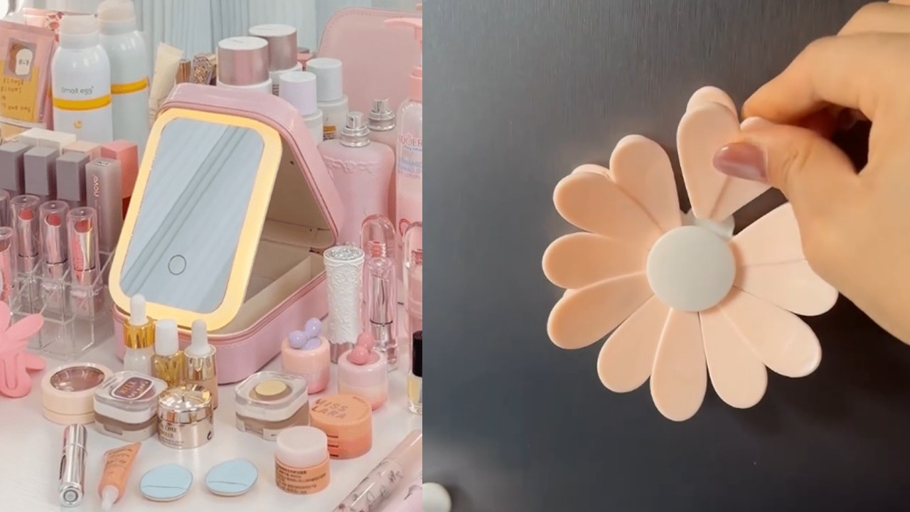 1552 휴대용 LED거울 화장품 파우치 & 냉장고 초강력 자석 꽃 클립