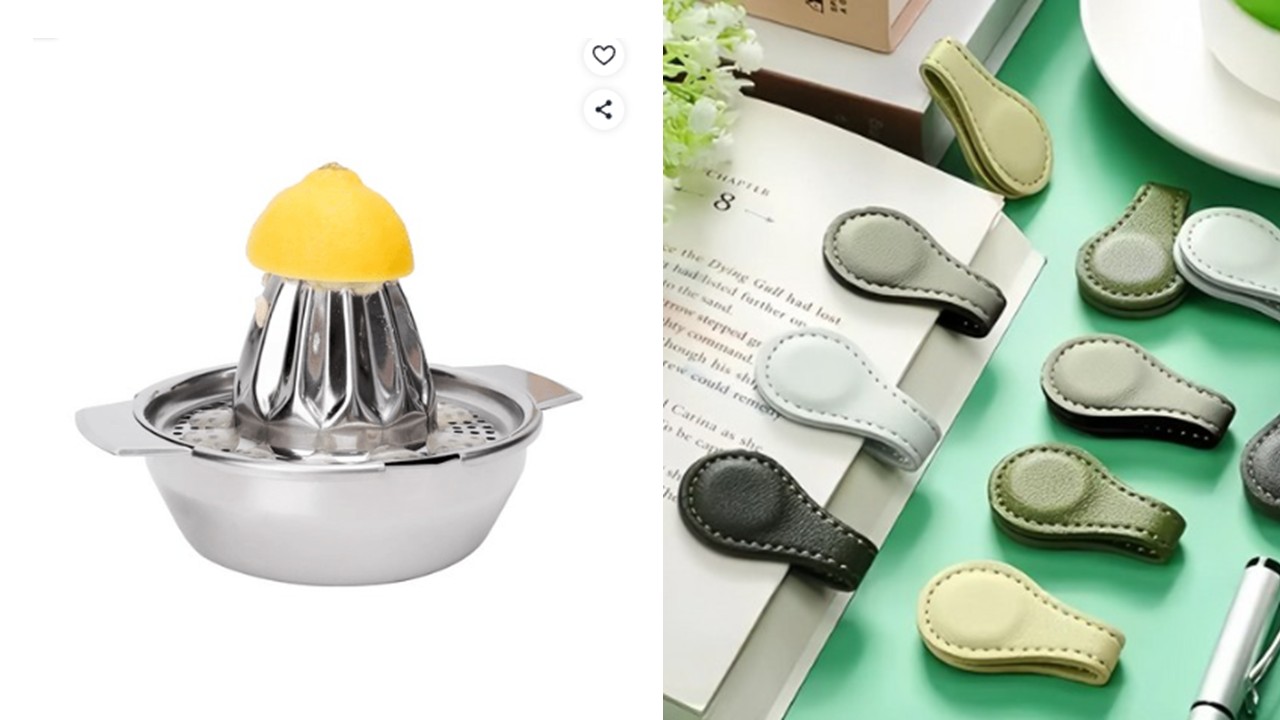 1543 키친 레몬 스퀴저 & 가죽 자석 책갈피 북클립 북마크